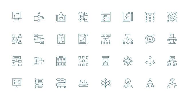 32 Thin Line Style Icons from Flowchart Collection Well-Structured Icons for Creative Use vector