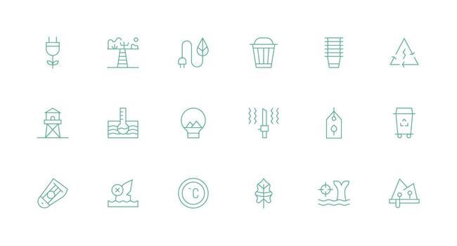 18 Environmental Icons in Minimal Line Aesthetic Fully Editable Icon Set for Web vector