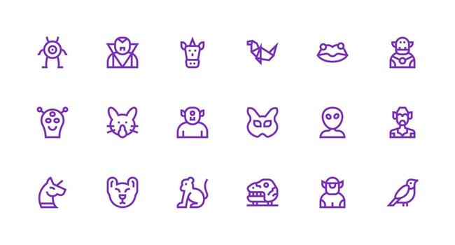 18 Strong Stroke Line Designs for Creature Icons Flexible Icon System for Web Interfaces vector