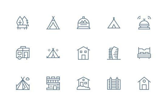 Lodging featuring 15 Icons in Regular Line Design Scalable Icons for Cross-Platform Interfaces vector