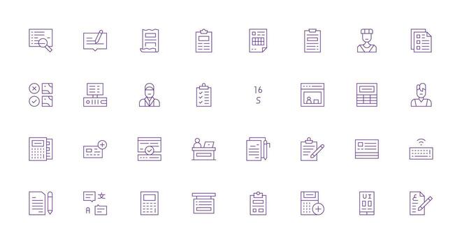 Delgado línea íconos desde datos entrada conjunto con 32 vectores moderno icono conjunto