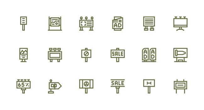 18 Icons for Billboard in Strong Stroke Line Format Clean Icon Set Icon Pack for UI Projects vector