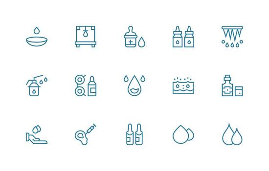 Drops Design Icons featuring 15 in Regular Line Style Scalable Icons for Cross-Platform Interfaces vector