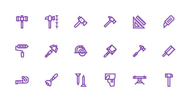 Carpenter Set with 18 Strong Stroke Line Icons User Interface Icons for Digital Products vector