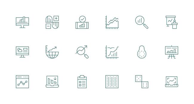 18 mínimo línea diseños para Estadísticas íconos limpiar icono conjunto icono paquete para ui proyectos vector
