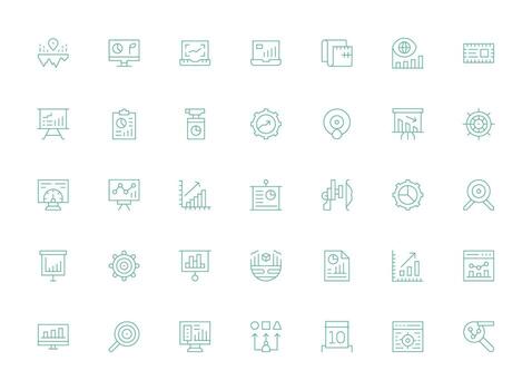 métrica visual paquete conteniendo 35 ligero línea íconos icono paquete para ui vector