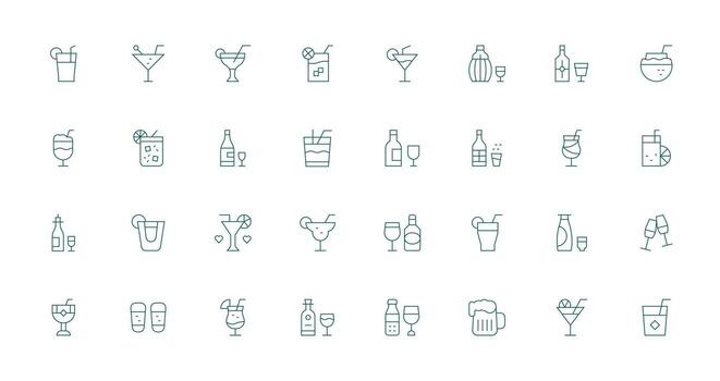 Cocktail Icon Set with 32 Thin Line Graphics Flexible Icon System for Web Interfaces vector
