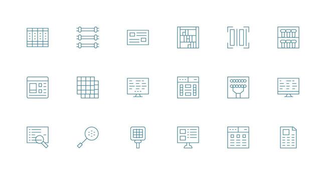 Rows Icon Set with 18 Minimal Line Graphics Complete Icon Bundle for Web Design vector