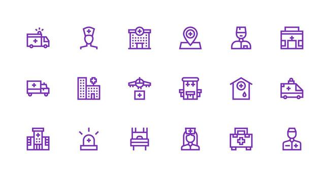 Strong Stroke Line Style Ambulance Icons with 18 Vectors Icon Set for Web