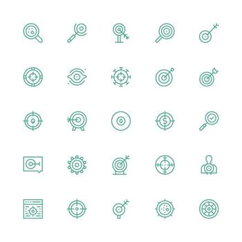 medio carrera contorno estilo objetivo íconos con 25 vectores organizado icono paquete para rápido acceso