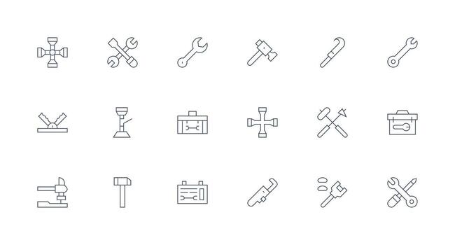 Wrench Icon Set with 18 Minimal Line Graphics Complete Icon Bundle for Web Design vector