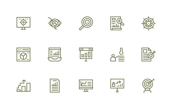 15 regular línea diseños para kpi íconos simplificado icono paquete para visual herramientas vector