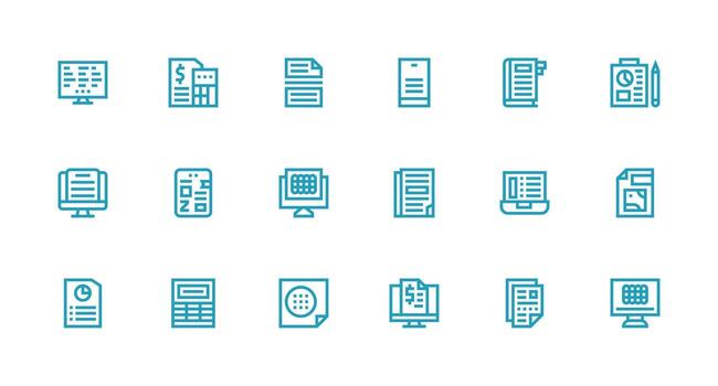 18 Icons for Spreadsheet in Strong Stroke Line Format Organized Glyph Icons for Fast Design vector