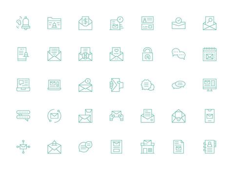 correo electrónico diseño íconos presentando 35 en ligero línea estilo escalable íconos para todas temas vector