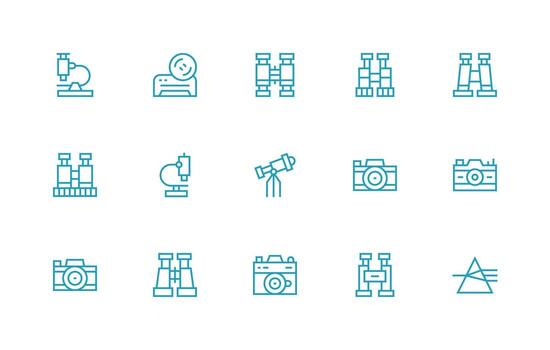 15 regular línea diseños para óptica íconos claro y conciso icono conjunto colección vector