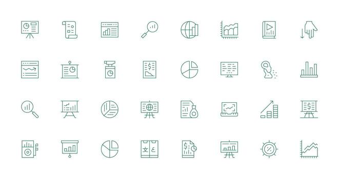 Statistics Set with 32 Thin Line Icons Clean Icon Collection for Web Use vector