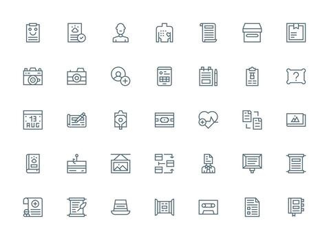 Record Visual Pack containing 35 Regular Clean Line Icons Icon Set for Web vector