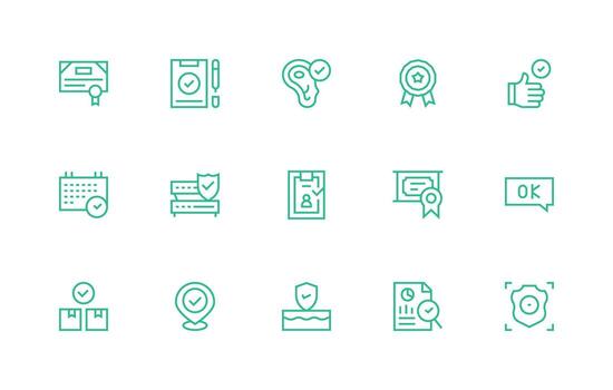 Validated Design Icons featuring 15 in Regular Line Style Web and App Icon Pack Collection vector