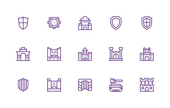 Fortification Set with 15 Regular Line Icons Versatile Icon Collection for Designers vector
