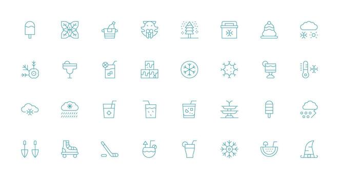 32 Thin Line Icons for Ice Graphics Customizable Icon Series for Mobile Screens vector