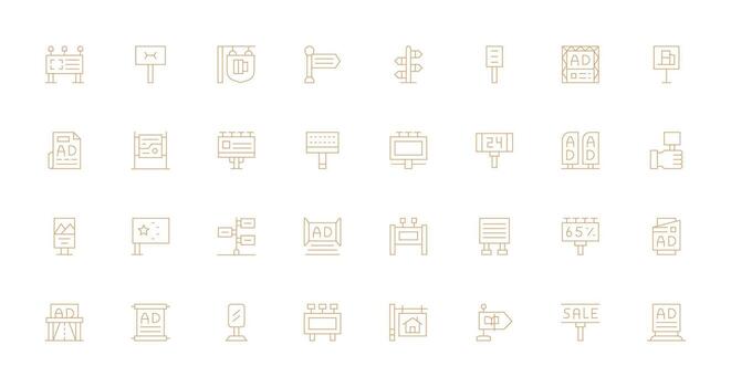 Billboard Icon Set with 32 Thin Line Graphics Essential Icons for Rapid UI Building vector