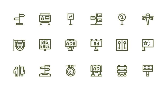 señalización presentando 18 íconos en fuerte carrera línea diseño claro y conciso icono conjunto colección vector