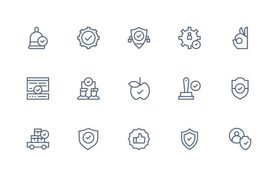 Ok Icon Set with 15 Regular Line Graphics Interface Icon Collection vector