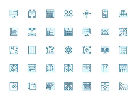Layout Icon Collection with 35 Regular Clean Line Designs Clean Icon Set Icon Pack for UI Projects vector