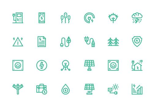 Thick Line Line Style Electricity Icons with 24 Vectors Core Icon Collection for Daily Tasks