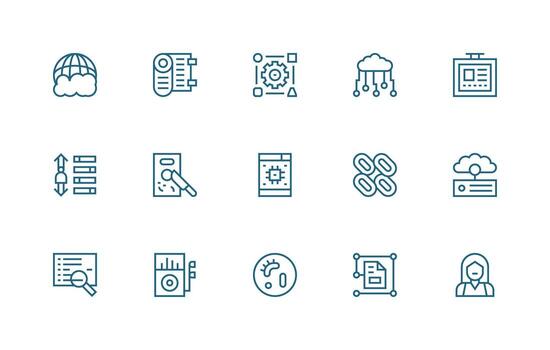 Regular Line Style Database Icons with 15 Vectors Multi-Purpose Icon Pack for Templates