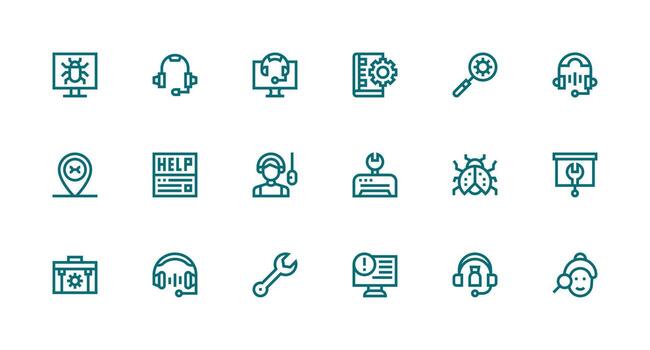 Technical Support Icon Set with 18 Strong Stroke Line Graphics Optimized Icon Pack for Digital Products vector