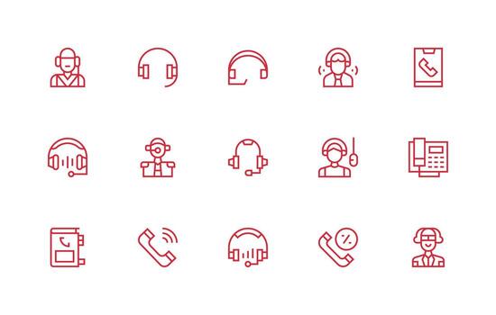 Regular Line Style Call Center Icons with 15 Vectors UI-Ready Icon Collection