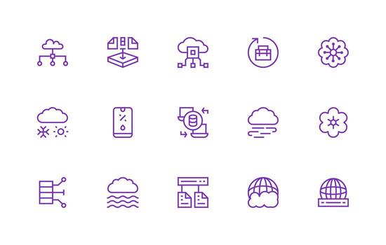 15 íconos para nube en regular línea formato completar icono haz para web diseño vector