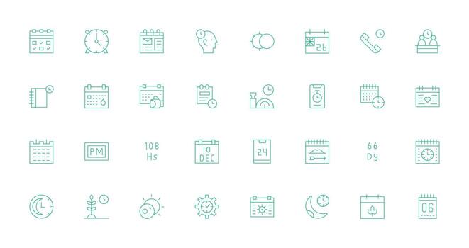 Delgado línea íconos desde calendario conjunto con 32 vectores icono conjunto para web