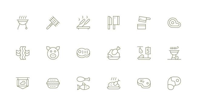 Minimal Line Icons from Meat Set with 18 Vectors Essential Icon Set for Teams