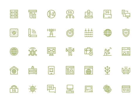Internet Icon Set with 35 Regular Clean Line Graphics Icon Set for Projects vector