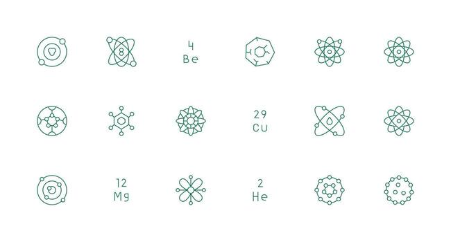 átomo conjunto con 18 mínimo línea íconos icono conjunto vector