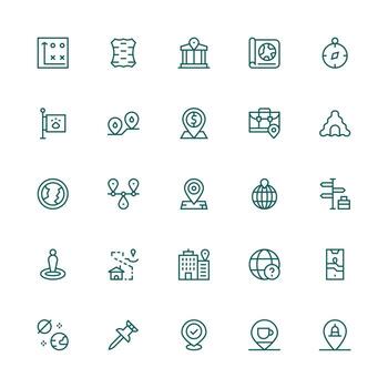 25 Icons for Map in Medium Stroke Outline Format Well-Structured Icons for Creative Use vector