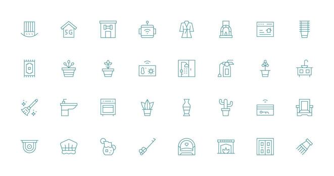 32 Thin Line Vectors for Home Theme Interface Icon Collection for Daily Projects