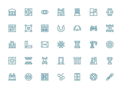 Framework Visual Pack containing 35 Regular Clean Line Icons Functional Icon Series vector