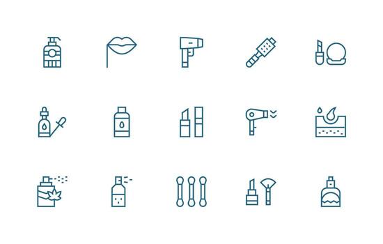Regular Line Style Cosmetics Icons with 15 Vectors Web and App Icon Pack Collection