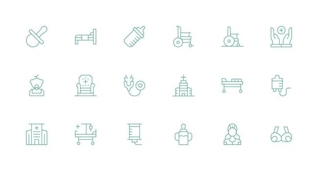18 Minimal Line Style Icons from Nursing Collection Sharp Icons for Presentations vector