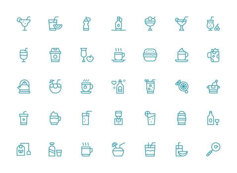 Drink Visual Pack containing 35 Regular Clean Line Icons Quick Access Icons for UI Development vector