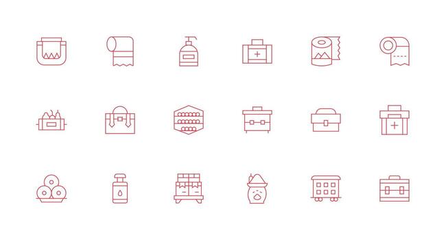 18 Minimal Line Style Icons from Supplies Collection Well-Structured Icons for Creative Use vector