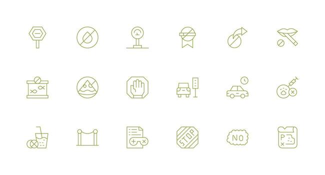 Restriction Visual Pack containing 18 Minimal Line Icons Essential Icon Set for Teams vector
