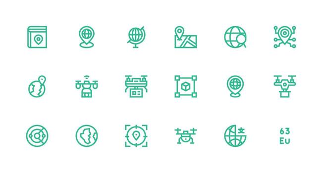 Strong Stroke Line Style Mapping Icons with 18 Vectors App Icon Pack