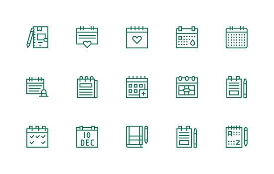 Diary Set with 15 Regular Line Icons Neat Icon Set vector