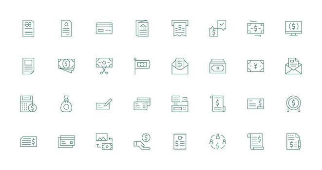 Bill Icon Set with 32 Thin Line Graphics Multi-Purpose Icon Set vector