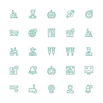 Medium Stroke Outline Style Disabled Icons with 25 Vectors Complete Icon Set for Mobile Apps