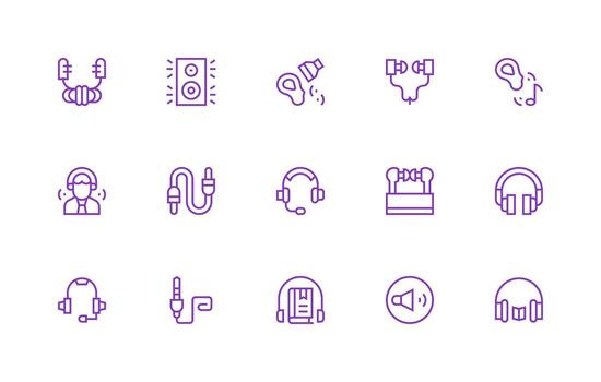 Headphones featuring 15 Icons in Regular Line Design Interface Icon Collection for Daily Projects vector